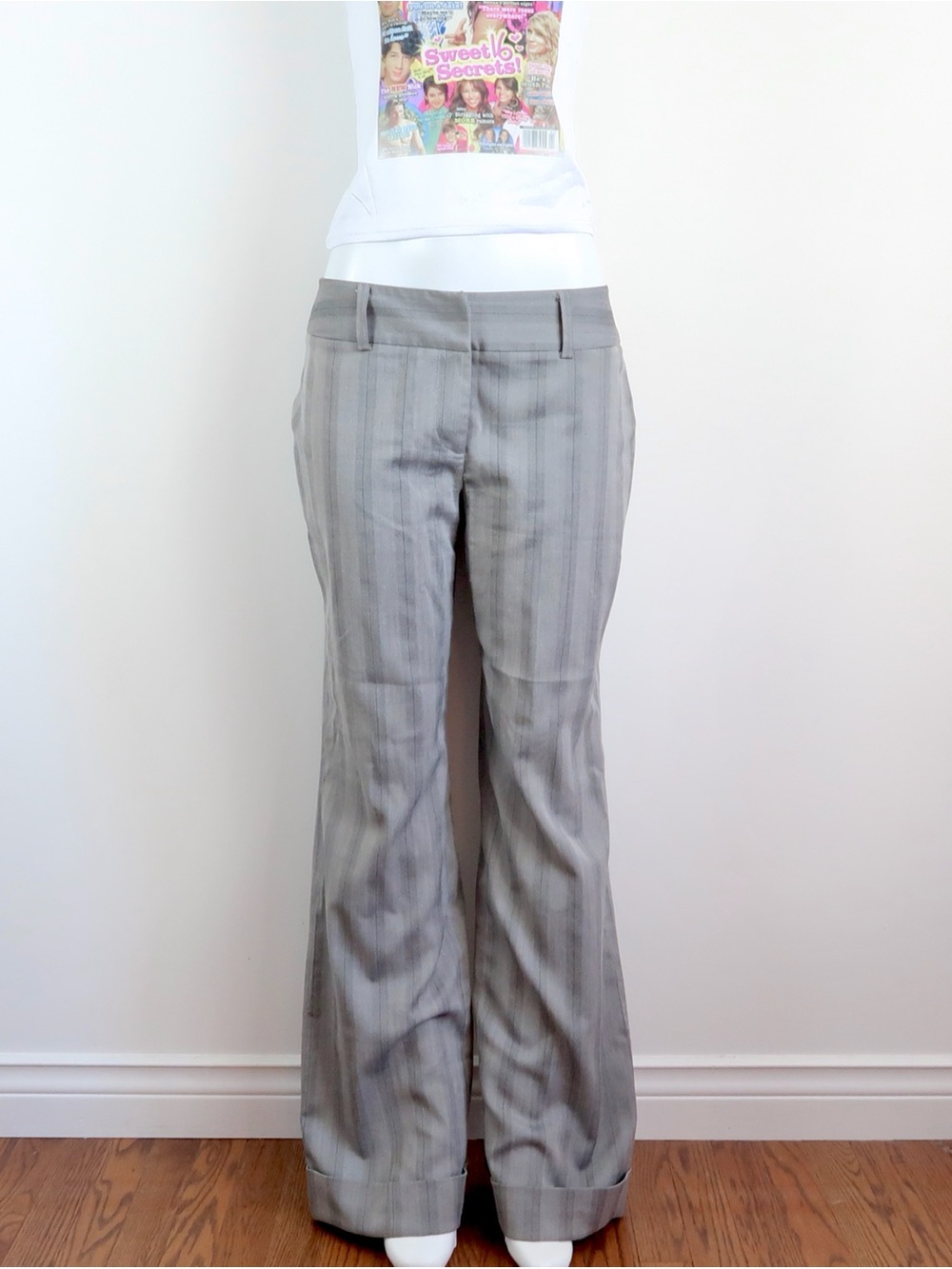 Y2k low rise Gray Pinstripe Boot-Cut Dress Pants
